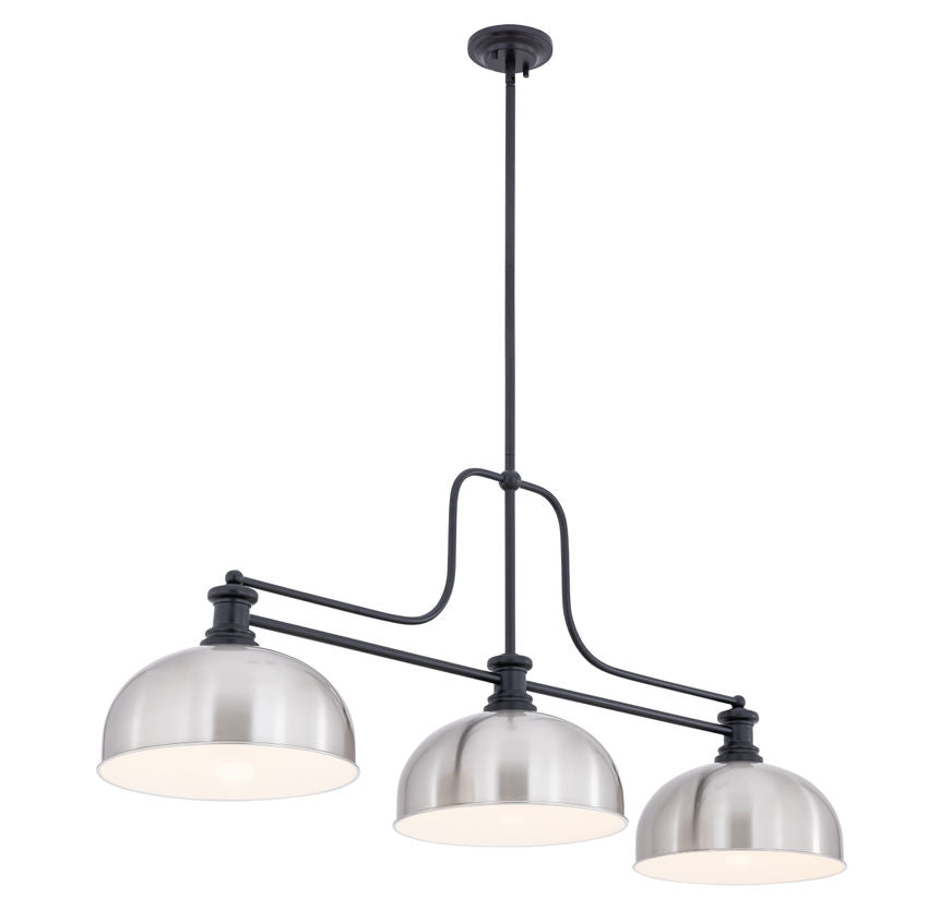 Z-Lite Melange 52" 725-3MB-D13BN 3-Light Matte Black Steel Frame Brushed Nickel Shade Billiard Light