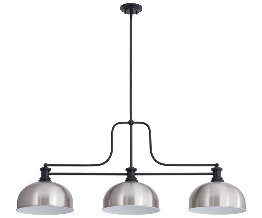 Z-Lite Melange 52" 725-3MB-D13BN 3-Light Matte Black Steel Frame Brushed Nickel Shade Billiard Light