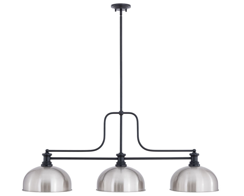 Z-Lite Melange 52" 725-3MB-D13BN 3-Light Matte Black Steel Frame Brushed Nickel Shade Billiard Light