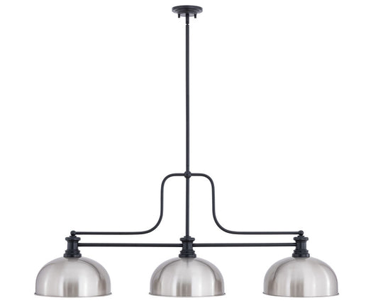 Z-Lite Melange 52" 725-3MB-D13BN 3-Light Matte Black Steel Frame Brushed Nickel Shade Billiard Light