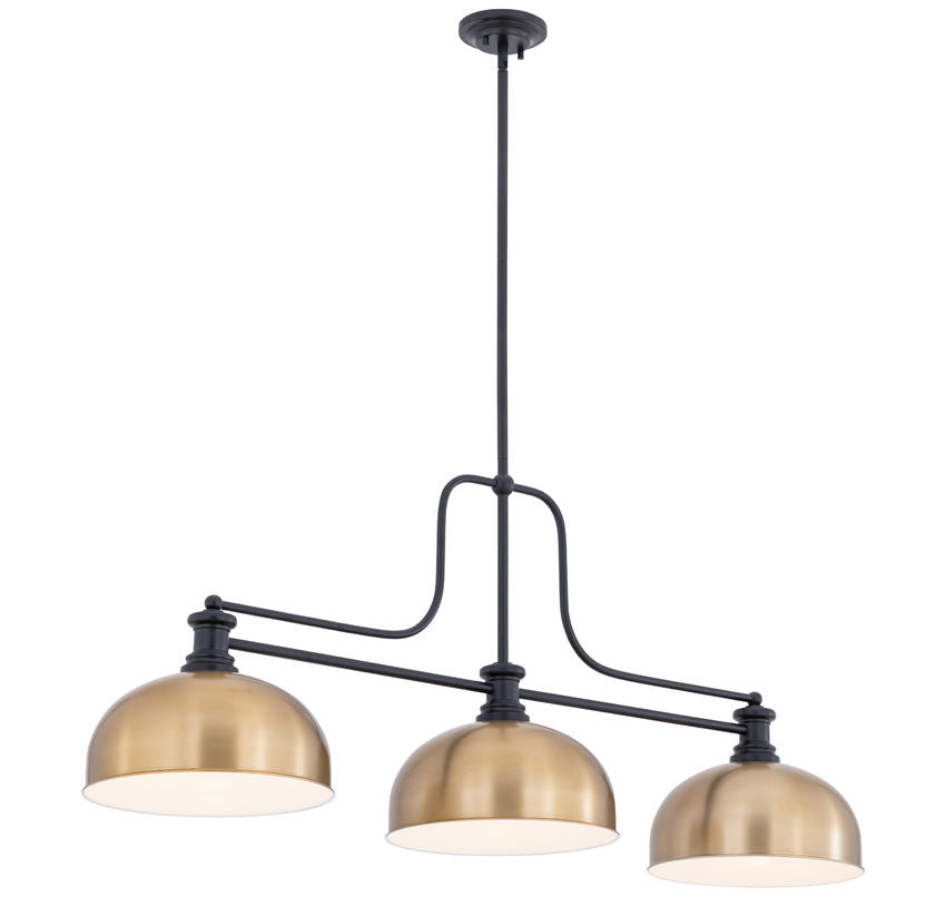 Z-Lite Melange 52" 725-3MB-D13HBR 3-Light Matte Black Steel Frame Heritage Brass Billiard Light