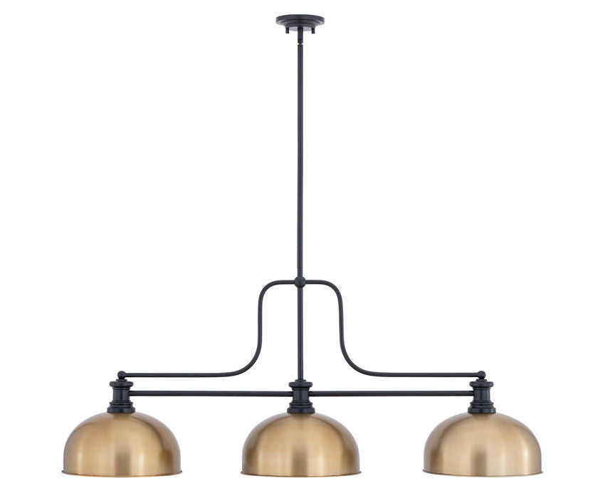 Z-Lite Melange 52" 725-3MB-D13HBR 3-Light Matte Black Steel Frame Heritage Brass Billiard Light