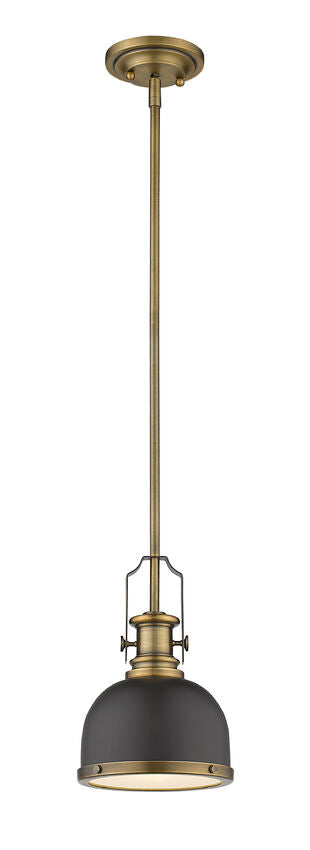 Z-Lite Melange 9" 1-Light Bronze and Heritage Brass Mini Pendant Light With Metal and Glass Shade