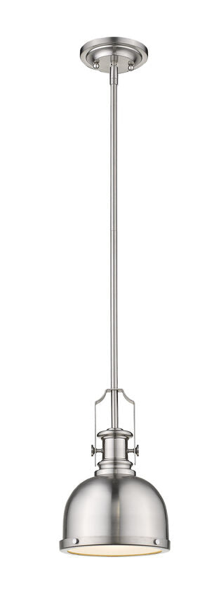 Z-Lite Melange 9" 1-Light Brushed Nickel Mini Pendant Light With Metal and Glass Shade
