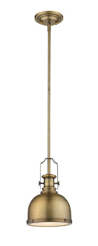 Z-Lite Melange 9" 1-Light Heritage Brass Mini Pendant Light With Metal and Glass Shade