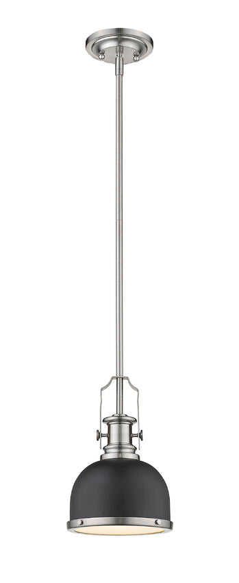 Z-Lite Melange 9" 1-Light Matte Black and Brushed Nickel Mini Pendant Light With Metal and Glass Shade