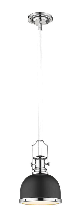 Z-Lite Melange 9" 1-Light Matte Black and Chrome Mini Pendant Light With Metal and Glass Shade