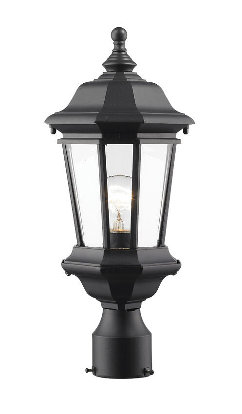 Z-Lite Melbourne 8" W x 19" H 1-Light Black Outdoor Post Mount Fixture With Clear Beveled Glass Shade