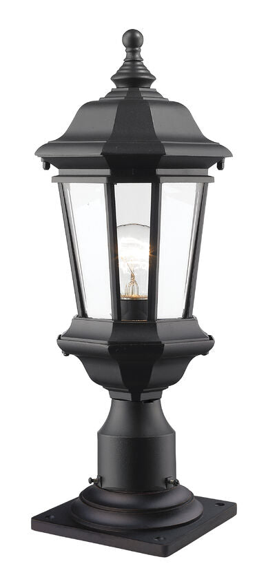 Z-Lite Melbourne 8" W x 21" H 1-Light Black Outdoor Post Mount Fixture and Square Pier Mount With Clear Beveled Glass Shade