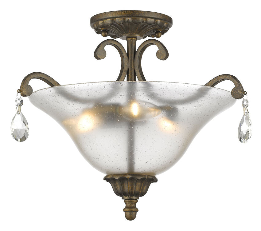 Z-Lite Melina 18" 3-Light Golden Bronze Semi Flush Mount With Cognac Seedy Glass Shade