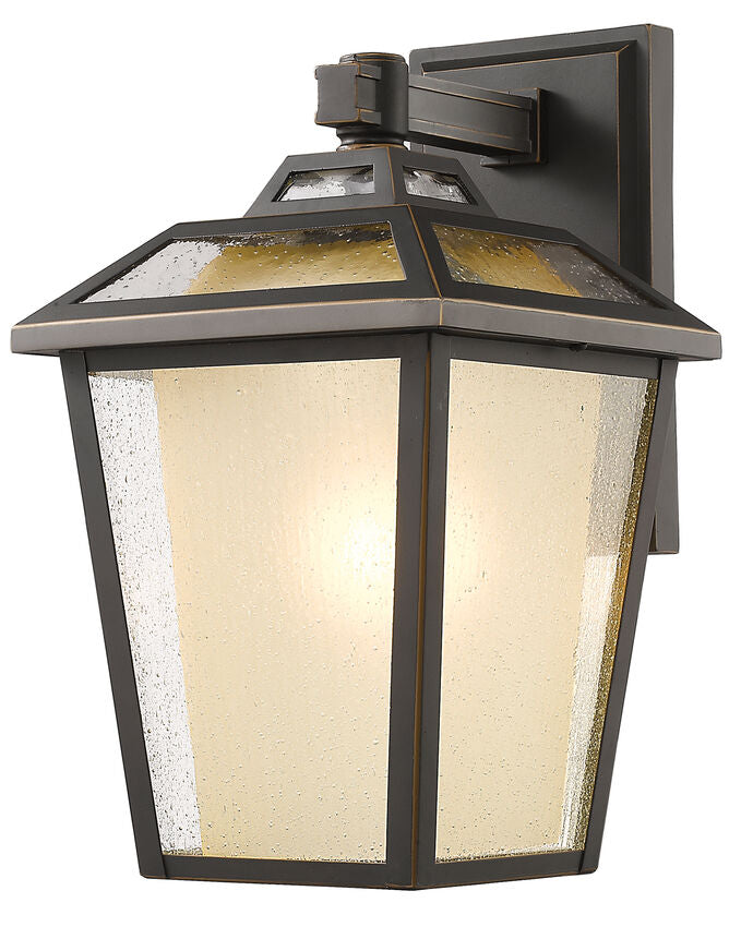 Z-Lite Memphis Outdoor 11" 1-Light Oil Rubbed Bronze Outdoor Wall Sconce With Clear Seedy Outside and Tinted Glass Shade