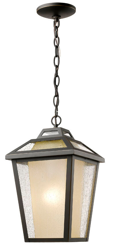Z-Lite Memphis Outdoor 9" 1-Light Oil Rubbed Bronze Outdoor Chain Mount Ceiling Fixture With Clear Seedy and Tinted Glass Shade
