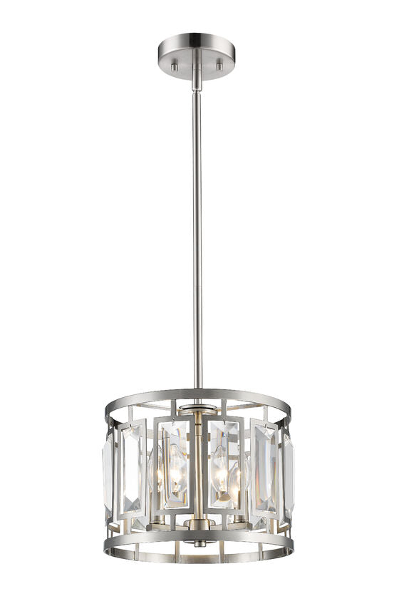 Z-Lite Mersesse 12" 3-Light Brushed Nickel Pendant Light With Crystal Clear Shade