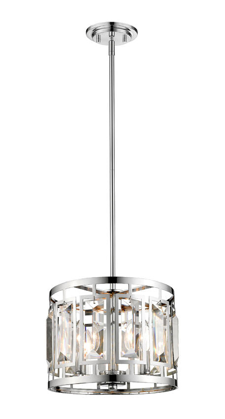 Z-Lite Mersesse 12" 3-Light Chrome Pendant Light With Clear and Chrome Shade