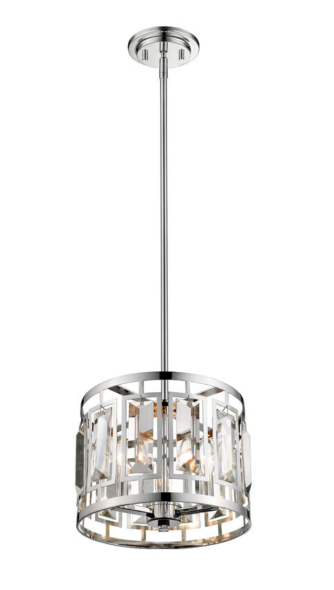 Z-Lite Mersesse 12" 3-Light Chrome Pendant Light With Clear and Chrome Shade