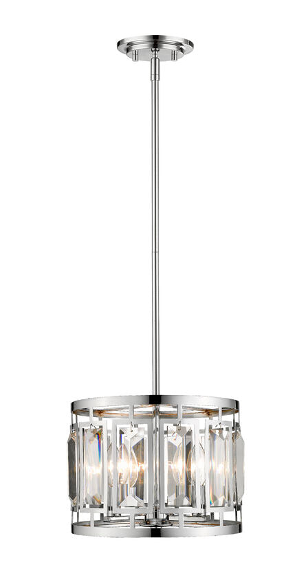 Z-Lite Mersesse 12" 3-Light Chrome Pendant Light With Clear and Chrome Shade