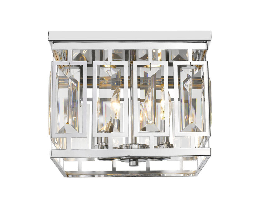 Z-Lite Mersesse 12" 4-Light Chrome Flush Mount Lighting With Clear Crystal and Chrome Steel Shade