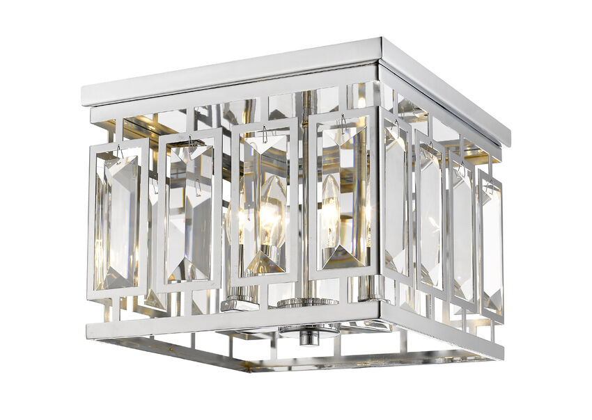 Z-Lite Mersesse 12" 4-Light Chrome Flush Mount Lighting With Clear Crystal and Chrome Steel Shade