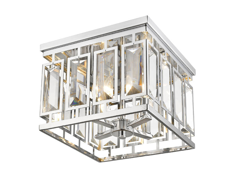 Z-Lite Mersesse 12" 4-Light Chrome Flush Mount Lighting With Clear Crystal and Chrome Steel Shade