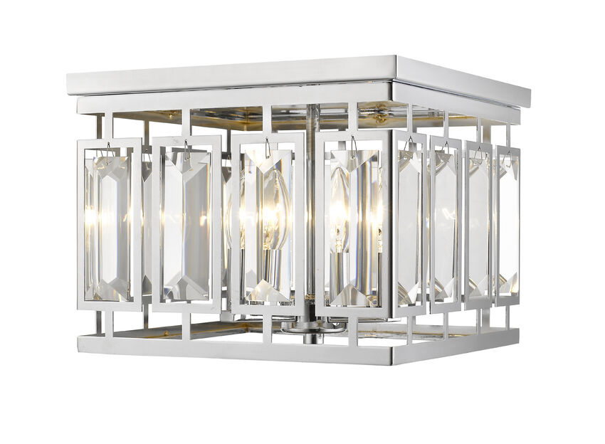 Z-Lite Mersesse 12" 4-Light Chrome Flush Mount Lighting With Clear Crystal and Chrome Steel Shade