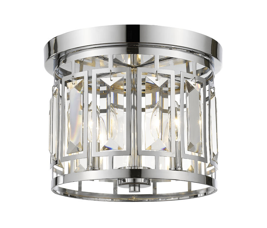 Z-Lite Mersesse 13" 3-Light Chrome Flush Mount Lighting With Clear Crystal and Chrome Steel Shade