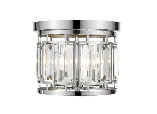 Z-Lite Mersesse 13" 3-Light Chrome Flush Mount Lighting With Clear Crystal and Chrome Steel Shade