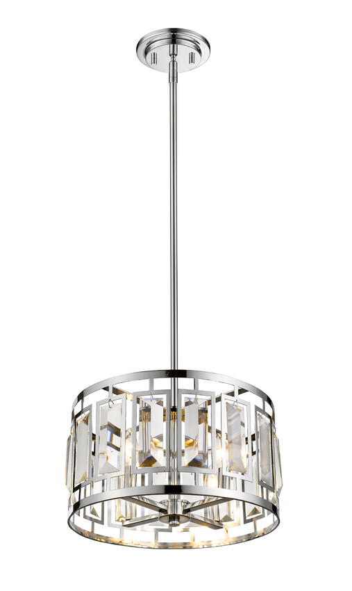 Z-Lite Mersesse 16" 4-Light Chrome Pendant Light With Clear and Chrome Shade