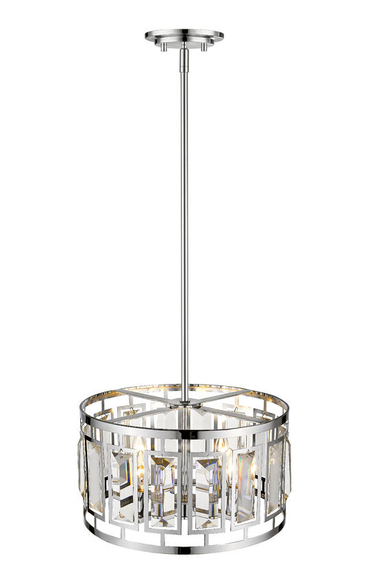 Z-Lite Mersesse 16" 4-Light Chrome Pendant Light With Clear and Chrome Shade