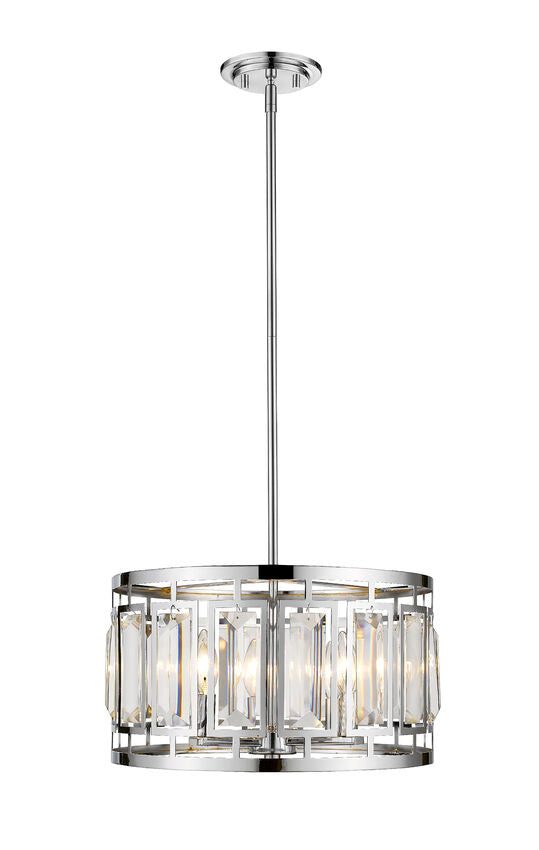 Z-Lite Mersesse 16" 4-Light Chrome Pendant Light With Clear and Chrome Shade
