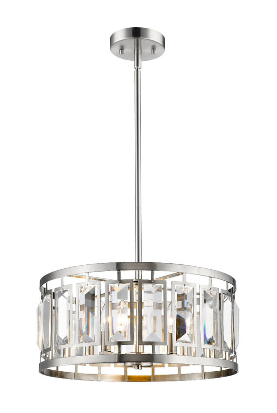 Z-Lite Mersesse 19" 5-Light Brushed Nicke Pendant Light With Clear Crystal Shade