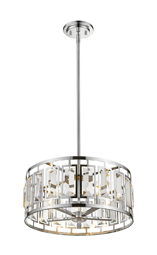 Z-Lite Mersesse 19" 5-Light Brushed Nickel Pendant Light With Clear and Chrome Shade