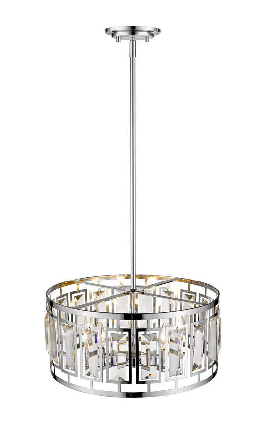 Z-Lite Mersesse 19" 5-Light Brushed Nickel Pendant Light With Clear and Chrome Shade