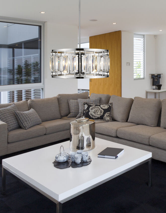 Z-Lite Mersesse 19" 5-Light Brushed Nickel Pendant Light With Clear and Chrome Shade