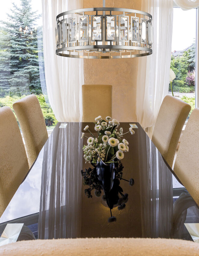 Z-Lite Mersesse 23" 6-Light Brushed Nickel Pendant Light With Clear Crystal Shade