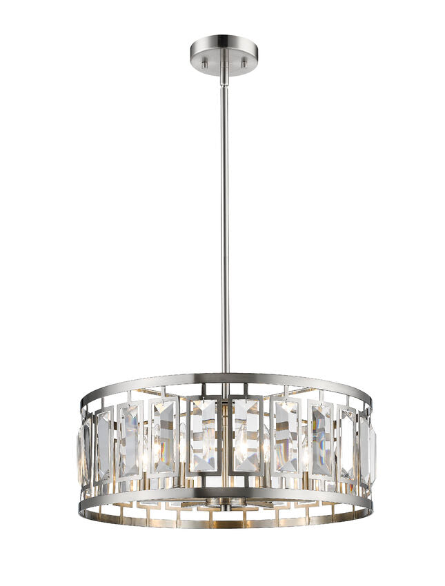Z-Lite Mersesse 23" 6-Light Brushed Nickel Pendant Light With Clear Crystal Shade