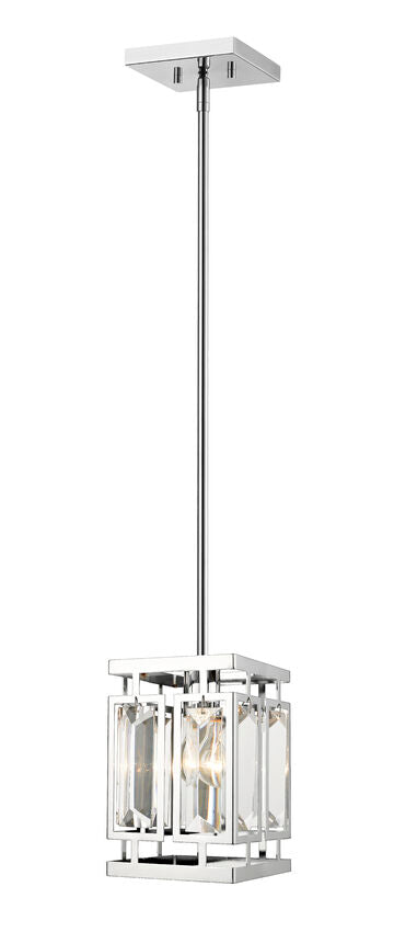 Z-Lite Mersesse 7" 1-Light Chrome Pendant Light With Clear and Chrome Shade