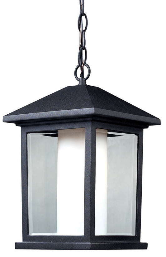 Z-Lite Mesa 10" 1-Light Black Aluminum Outdoor Chain Mount Ceiling Fixture With Clear Beveled and Matte Opal Glass Shade