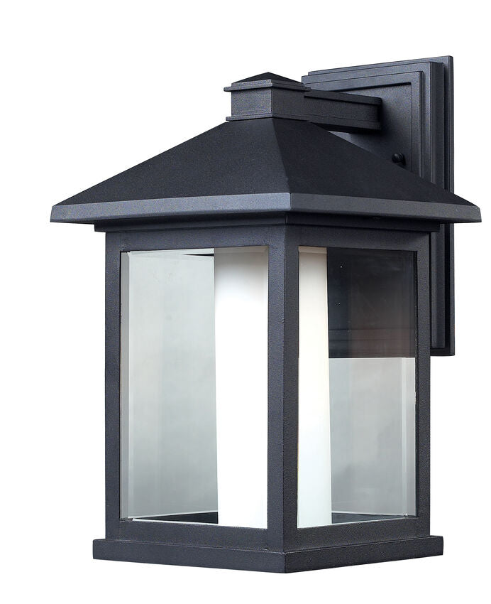 Z-Lite Mesa 10" 1-Light Black Aluminum Outdoor Wall Sconce With Clear Beveled and Matte Opal Glass Shade