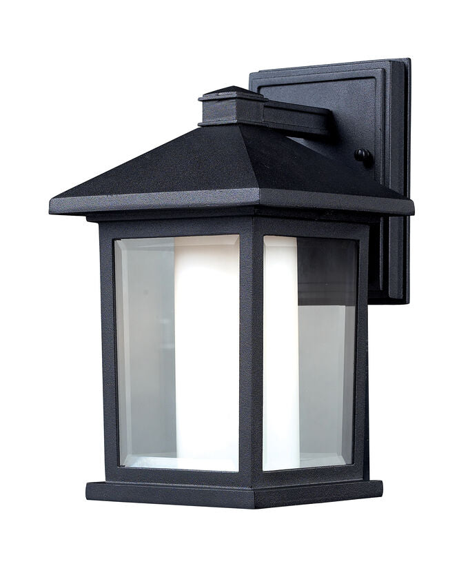Z-Lite Mesa 6" 1-Light Black Aluminum Outdoor Wall Sconce With Clear Beveled and Matte Opal Glass Shade