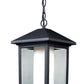 Z-Lite Mesa 8" 1-Light Black Aluminum Outdoor Chain Mount Ceiling Fixture With Clear Beveled and Matte Opal Glass Shade