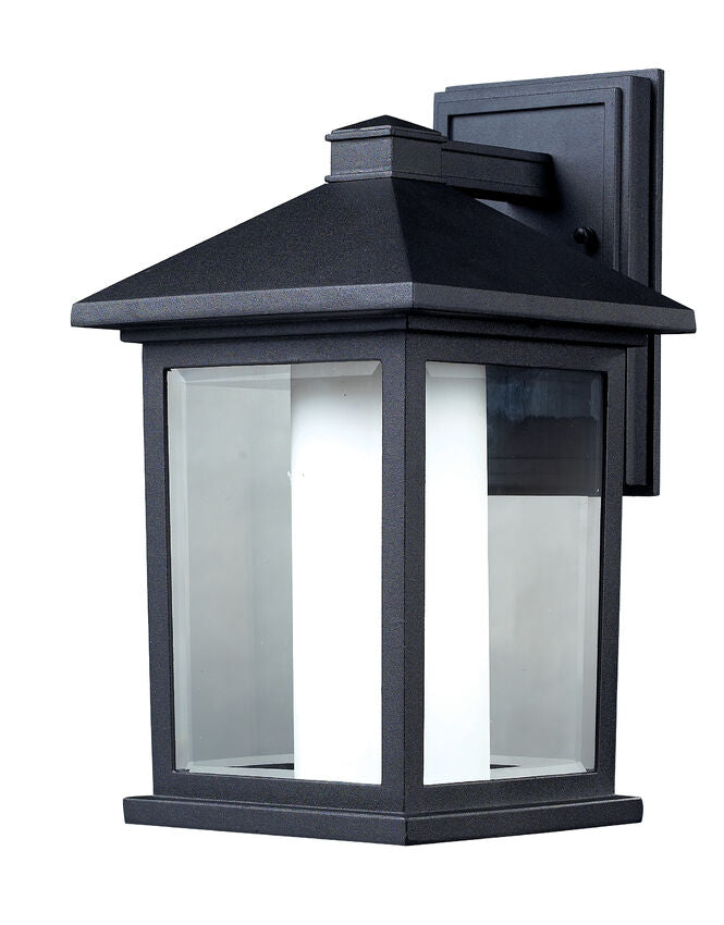 Z-Lite Mesa 8" 1-Light Black Aluminum Outdoor Wall Sconce With Clear Beveled and Matte Opal Glass Shade