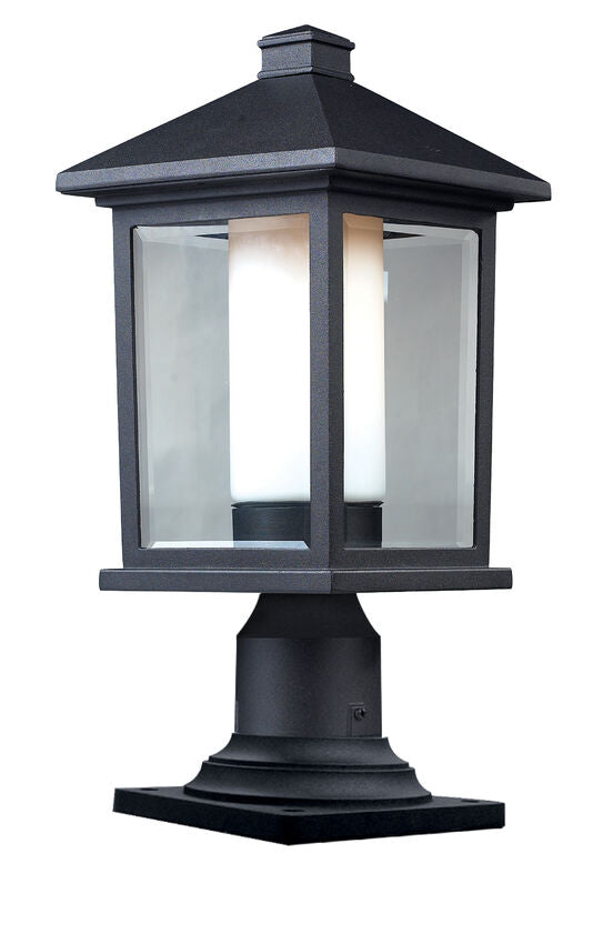 Z-Lite Mesa 8" 1-Light Black Outdoor Pier Mounted Fixture With Clear Beveled and Matte Opal Glass Shade and Square Pier Mount Hardware