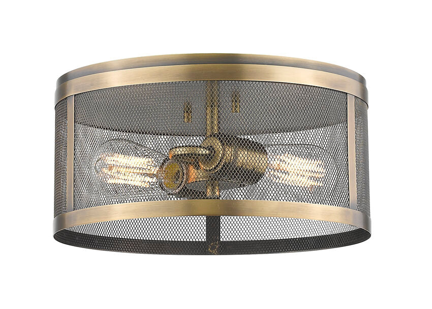 Z-Lite Meshsmith 12" 2-Light Natural Brass Steel Flush Mount Lighting