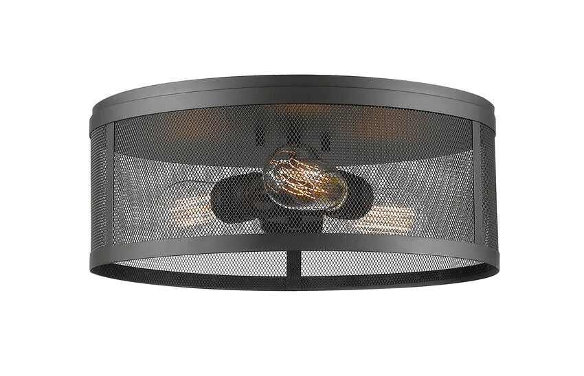 Z-Lite Meshsmith 15" 3-Light Bronze Steel Flush Mount Lighting