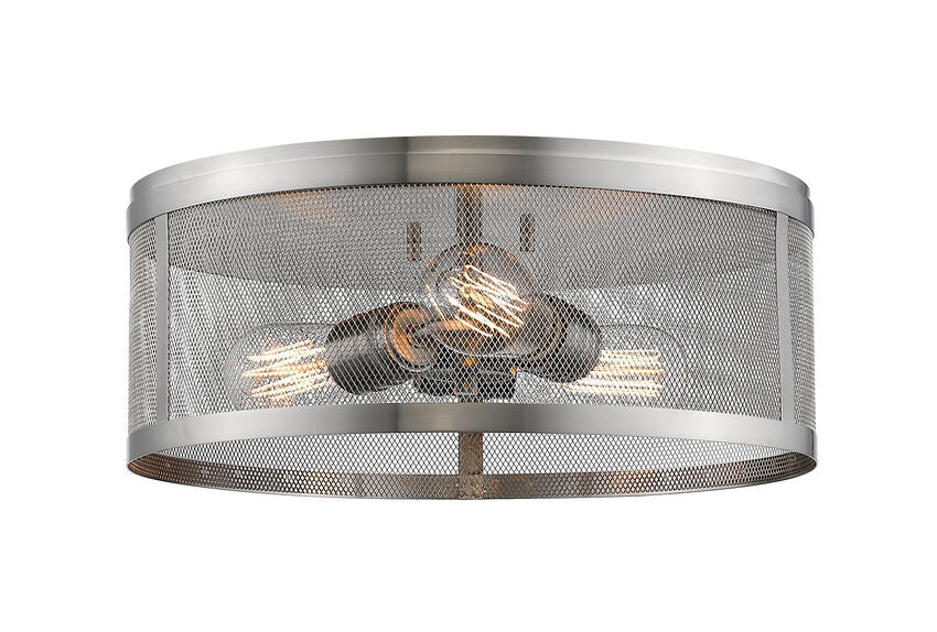 Z-Lite Meshsmith 15" 3-Light Brushed Nickel Steel Flush Mount Lighting