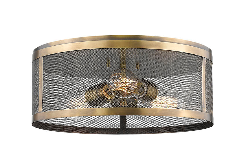 Z-Lite Meshsmith 15" 3-Light Natural Brass Steel Flush Mount Lighting