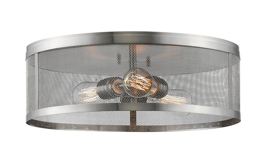 Z-Lite Meshsmith 18" 3-Light Brushed Nickel Steel Flush Mount Lighting