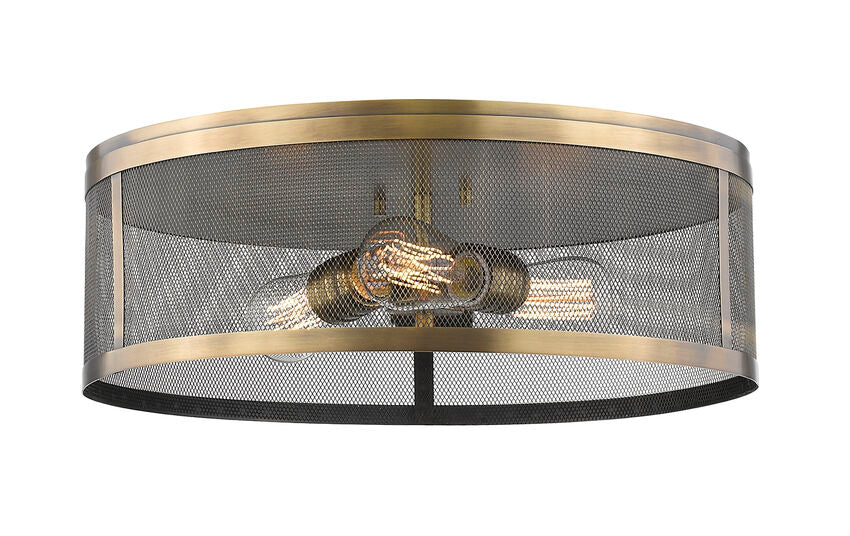 Z-Lite Meshsmith 18" 3-Light Natural Brass Steel Flush Mount Lighting