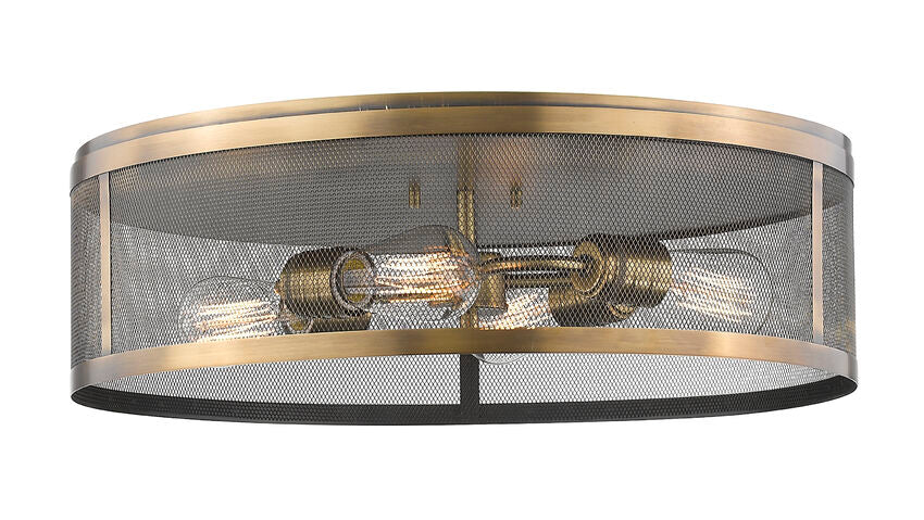 Z-Lite Meshsmith 21" 4-Light Natural Brass Steel Flush Mount Lighting