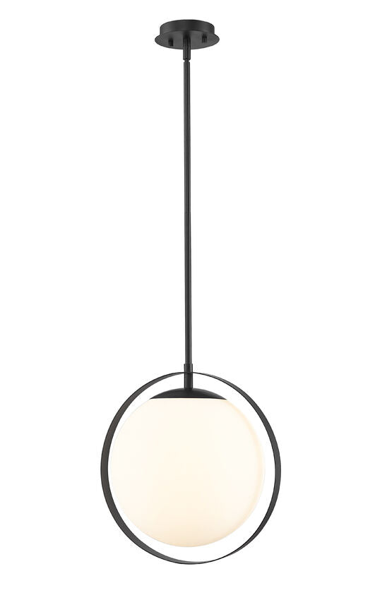 Z-Lite Midnetic 12" 1-Light Matte Black Mini Pendant Light With Matte Opal Glass Shade